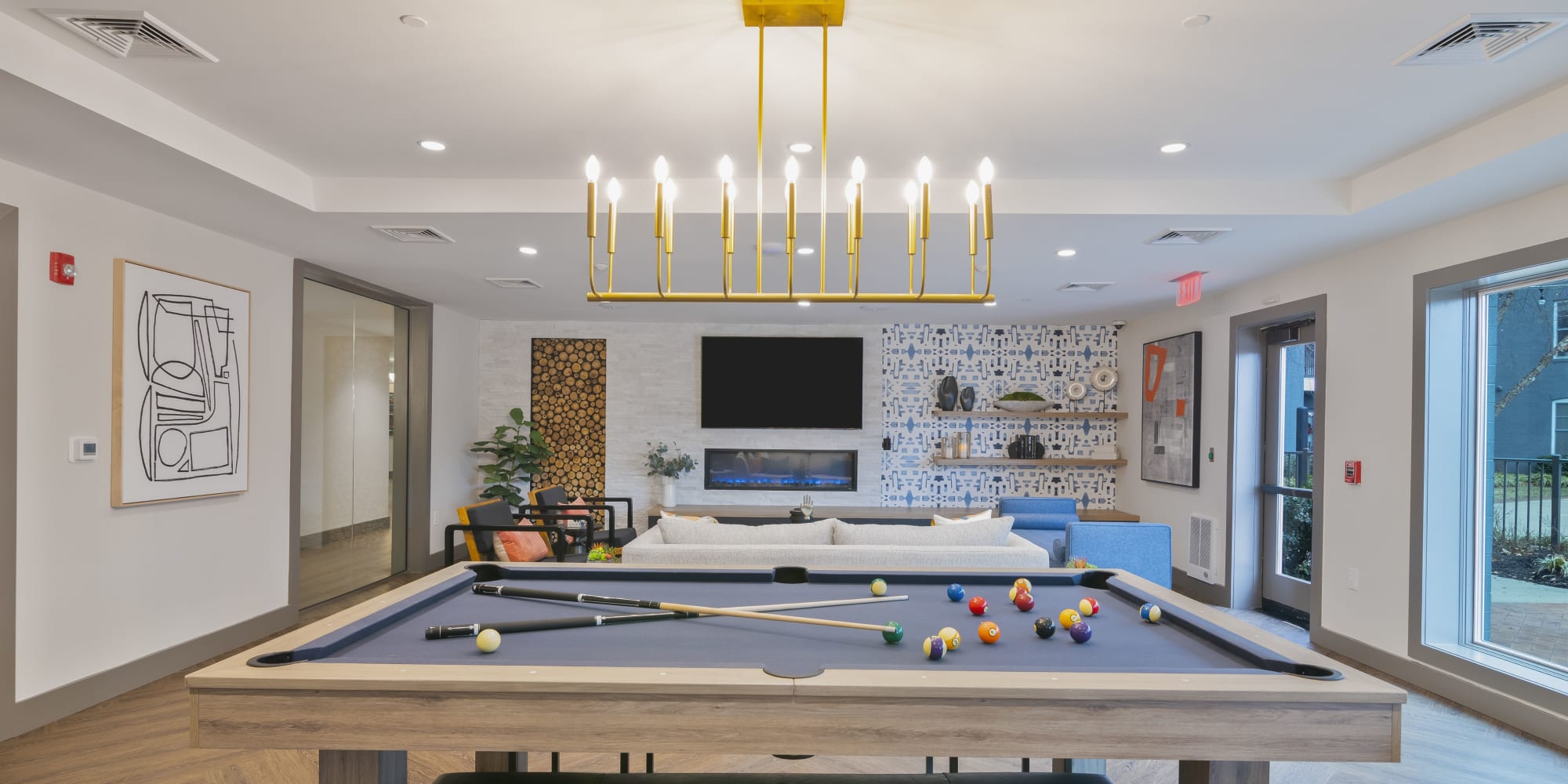 State-of-the-Art Clubroom with a Pool Table at Sofi at Morristown Station in Morristown, New Jersey