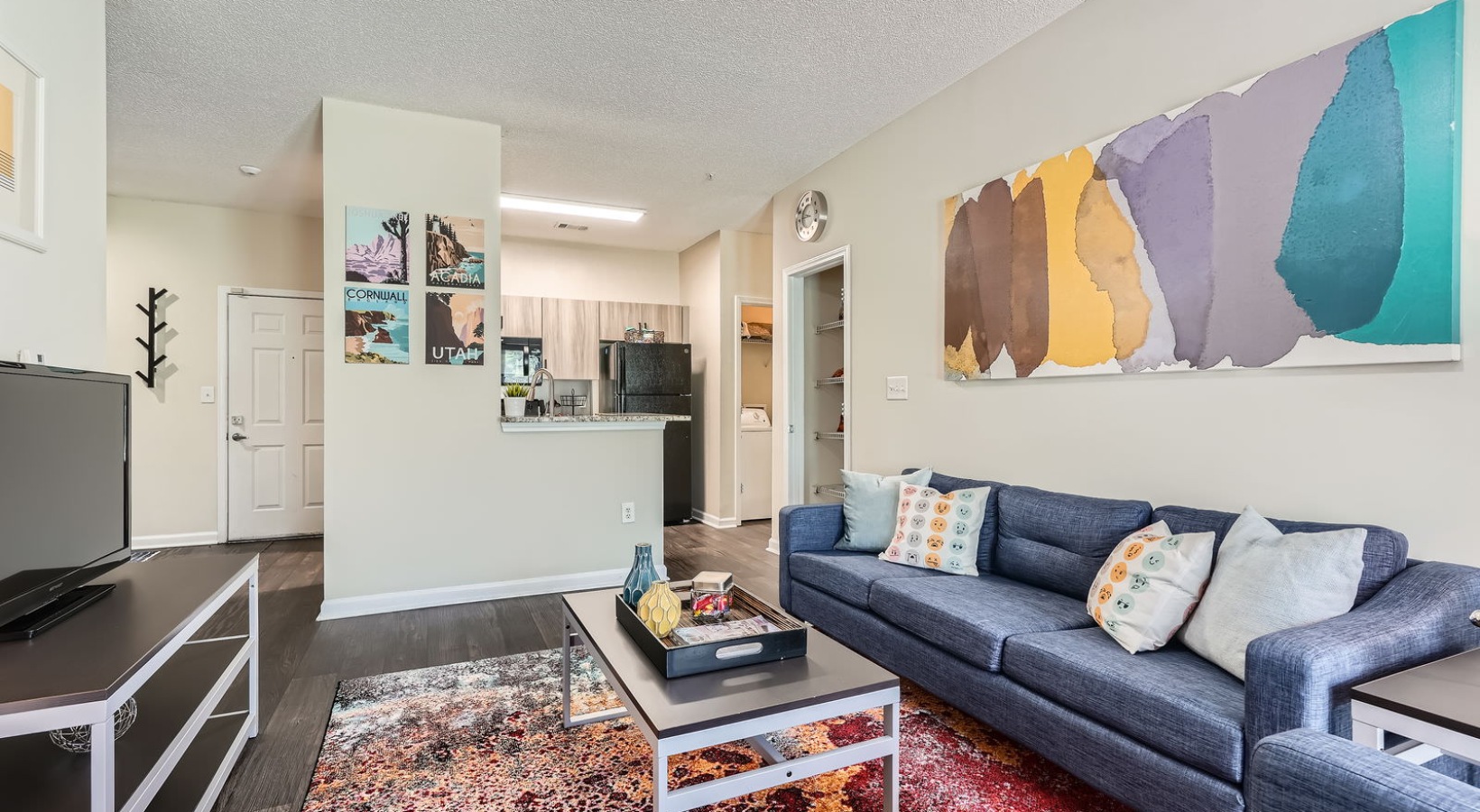 living area with view of kitchen