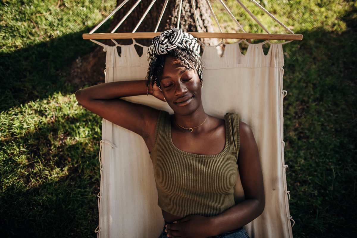 Women relaxing on a hammock at Palmhouse Jacksonville in Jacksonville, Florida