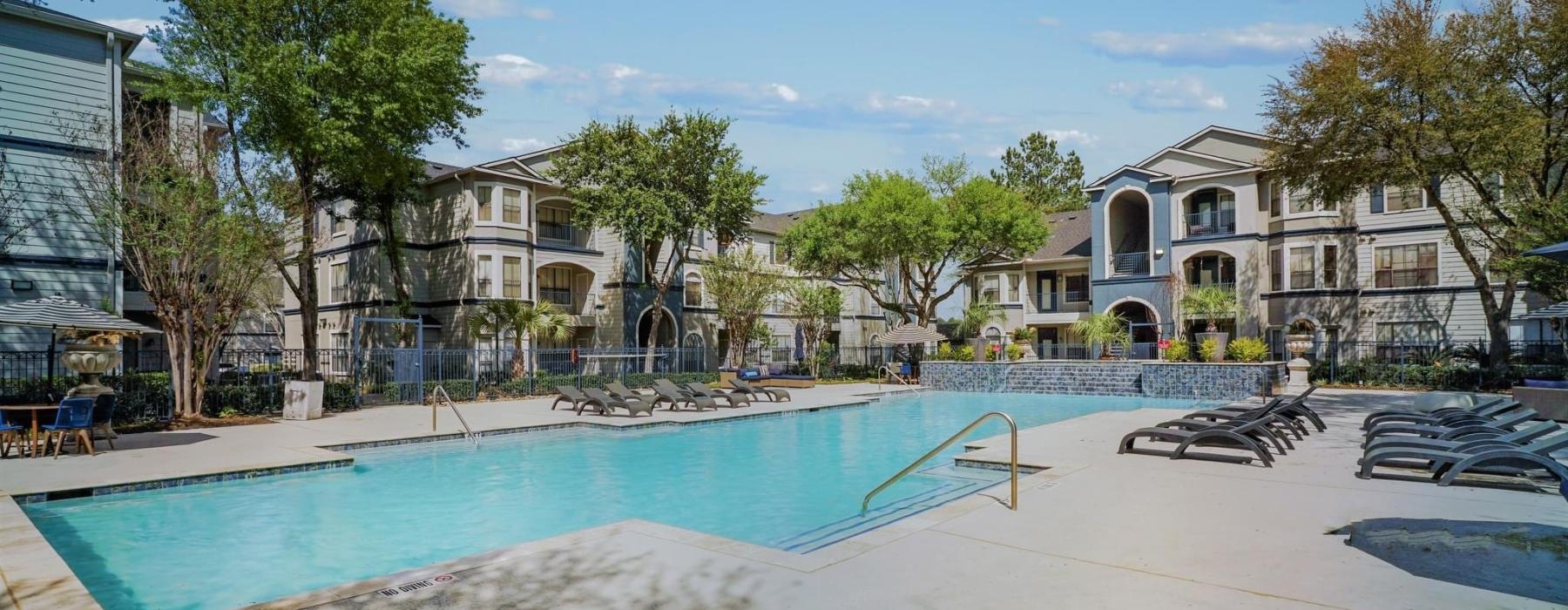 a swimming pool and seating