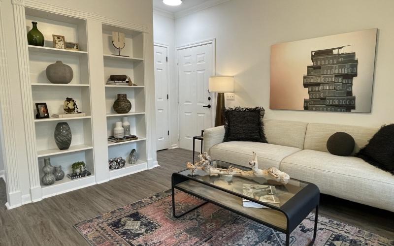 a living room with a couch and a coffee table