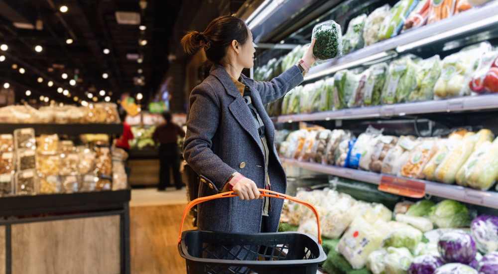 Resident shopping in the grocery store near Franklin 299 in Redwood City, California
