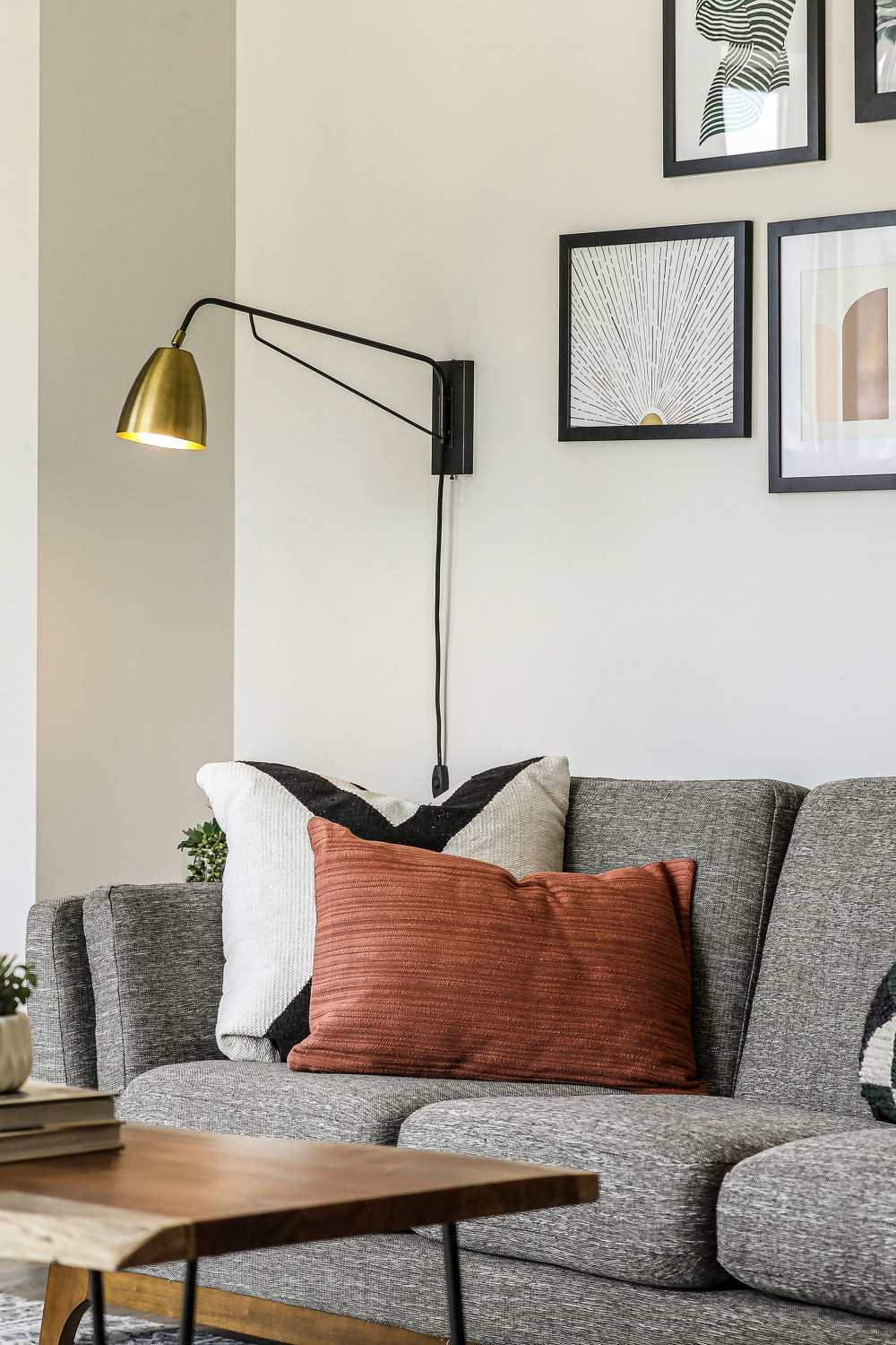 Living room with lamp light by the couch at Danvers, Massachusetts