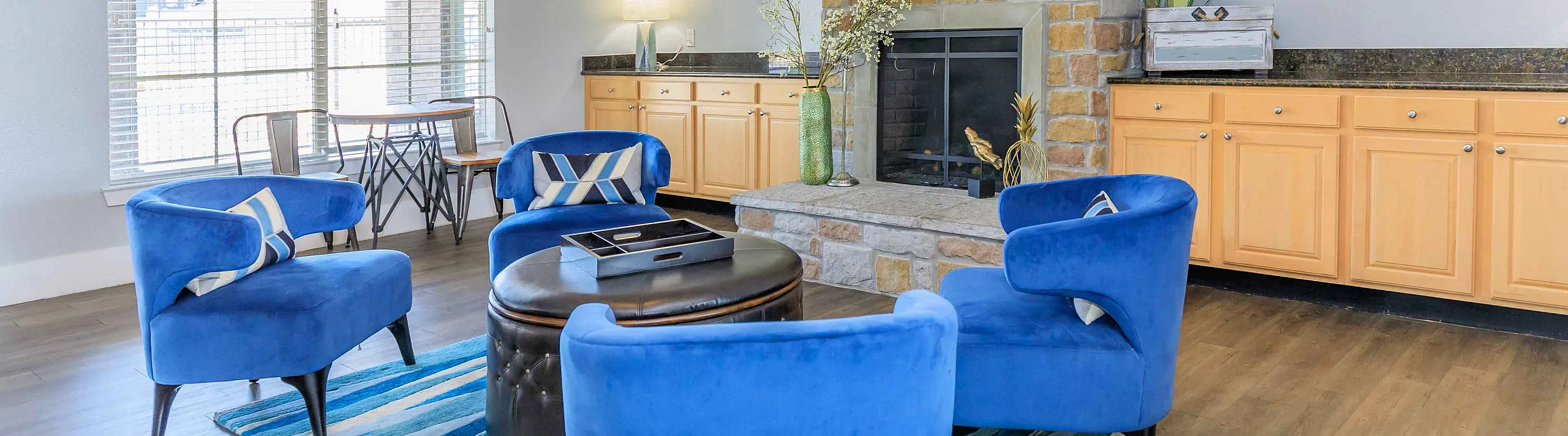 stylish clubhouse with fireplace
