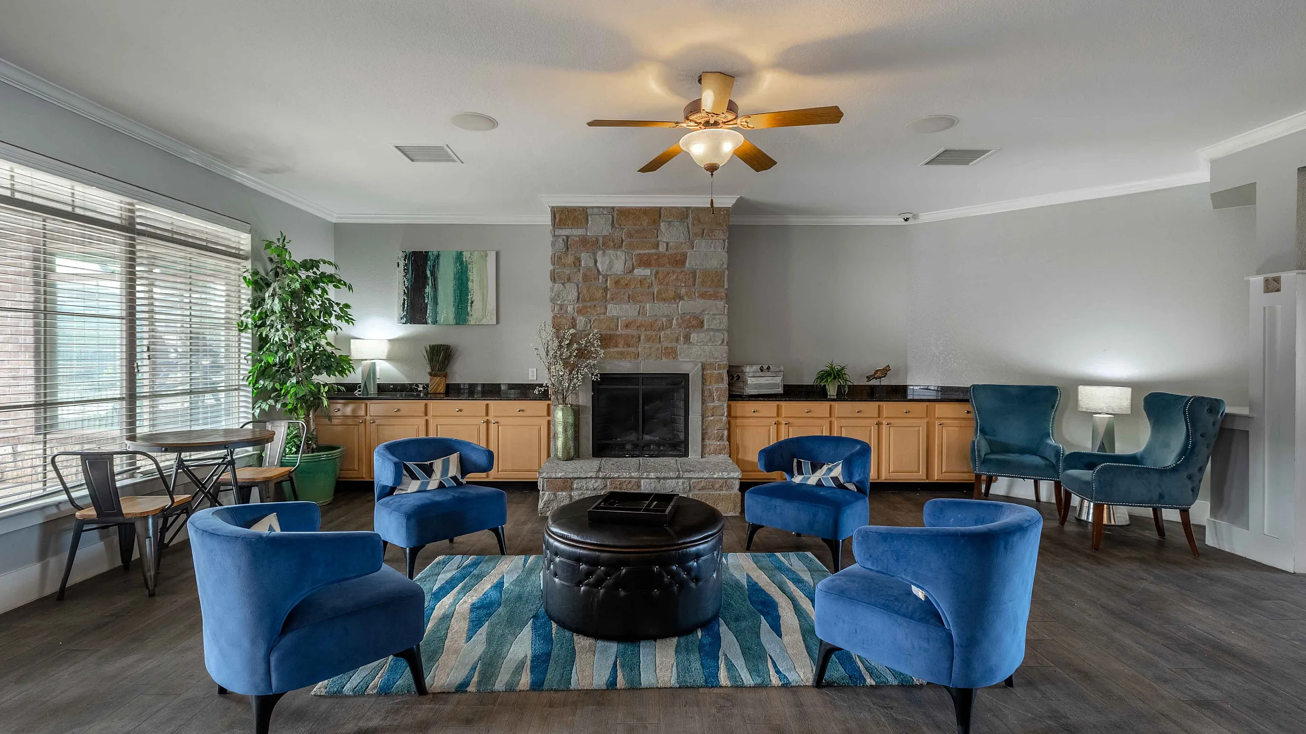 stylish clubhouse with fireplace