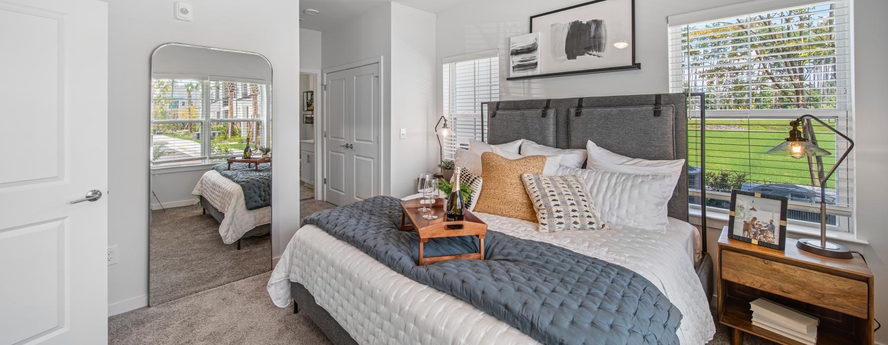 a bedroom with a large bed