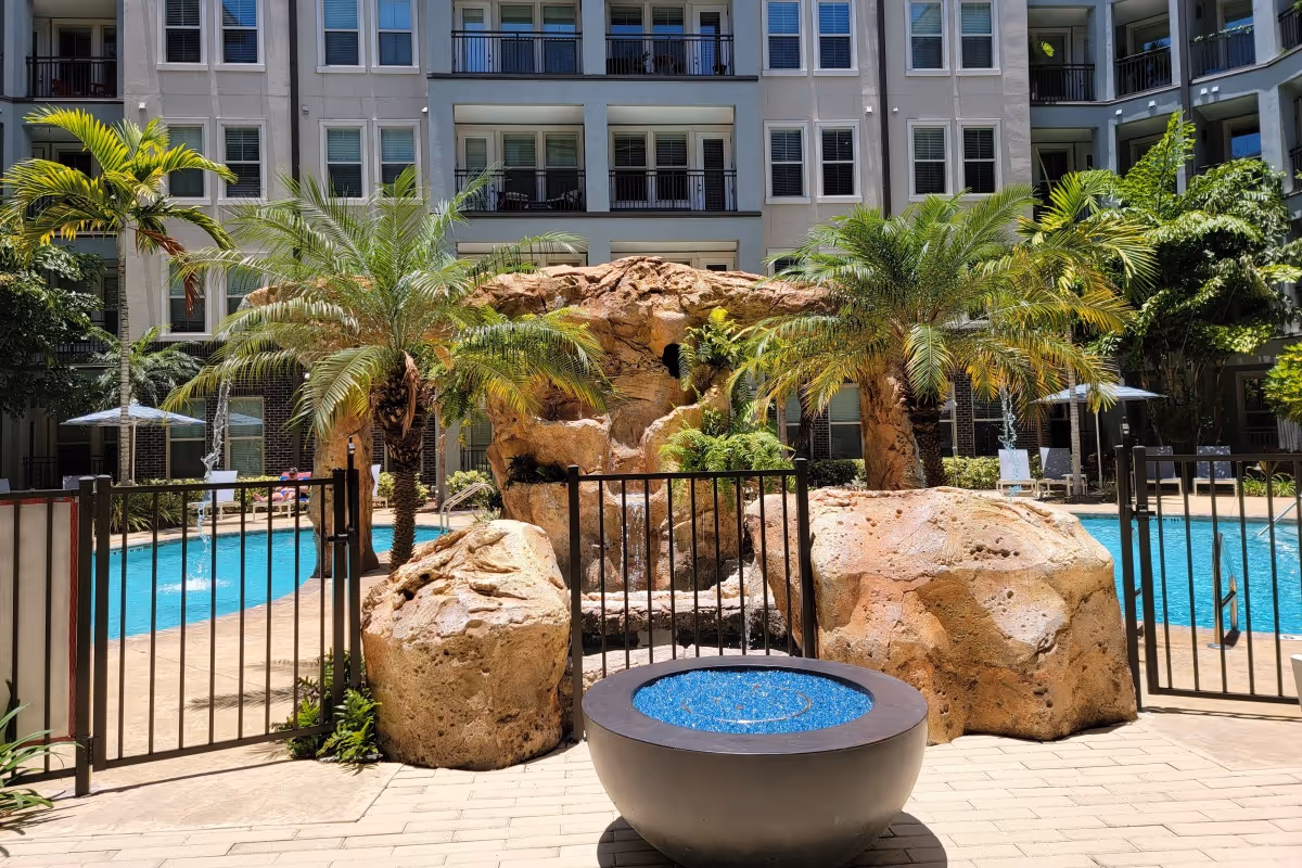Pool-side fire pits