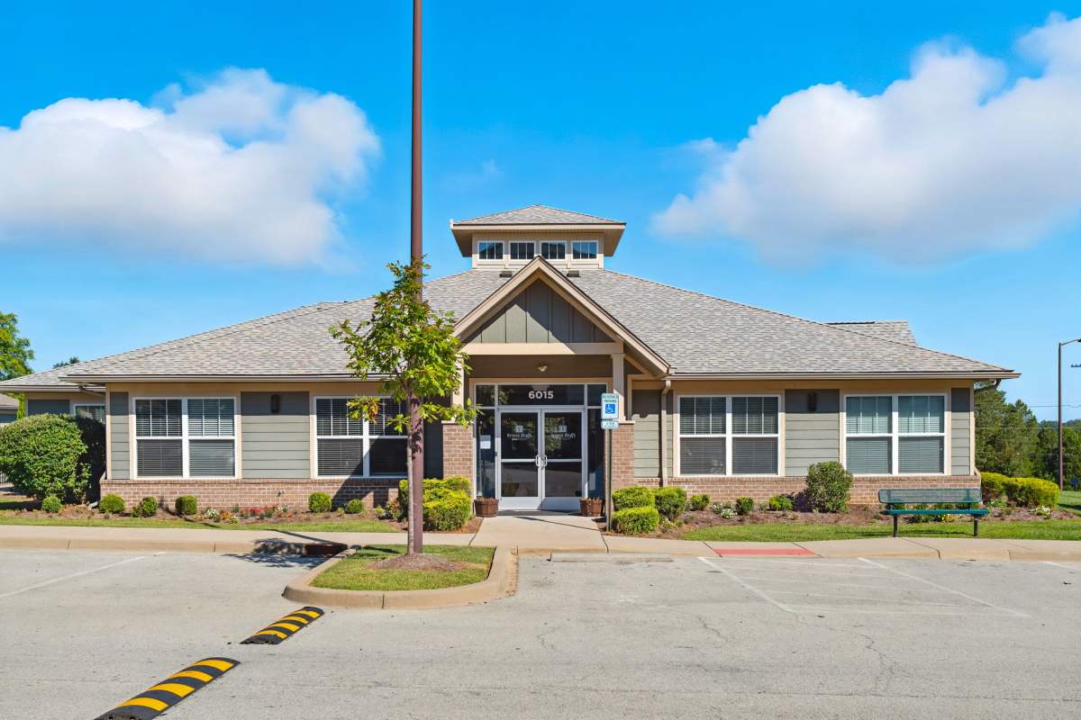 View of the exterior from street at Bristol Bluffs Apartments in Louisville, Kentucky 
