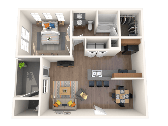 Floor Plan  1 Bed - 1 Bath, 754 square feet Adamo floor plan