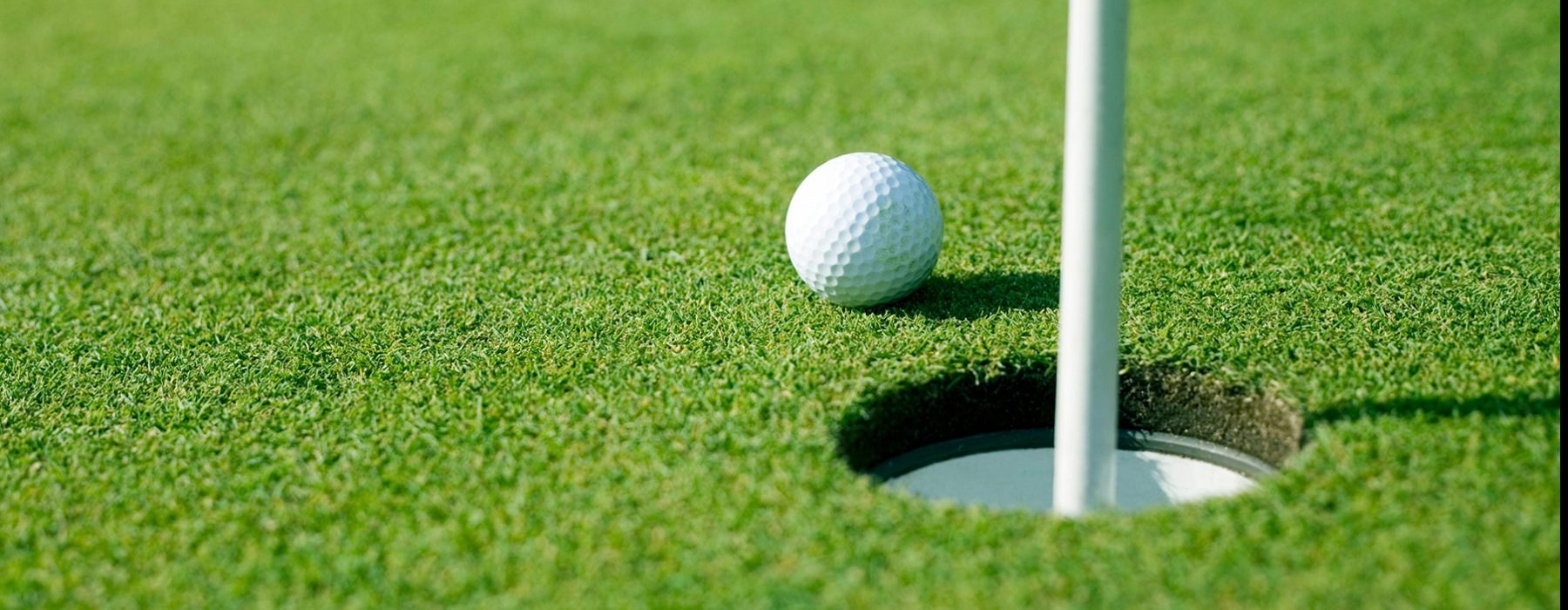lifestyle image of green turf and a golf ball on a golf course