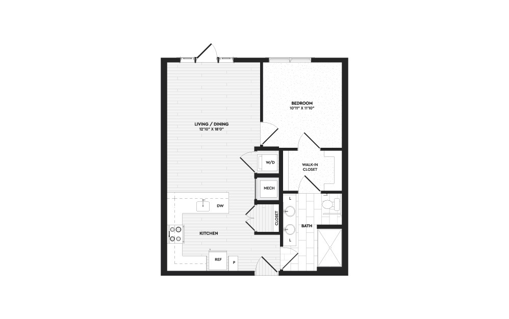 #126 - 1 bedroom floorplan layout with 1 bathroom and 750 square feet
