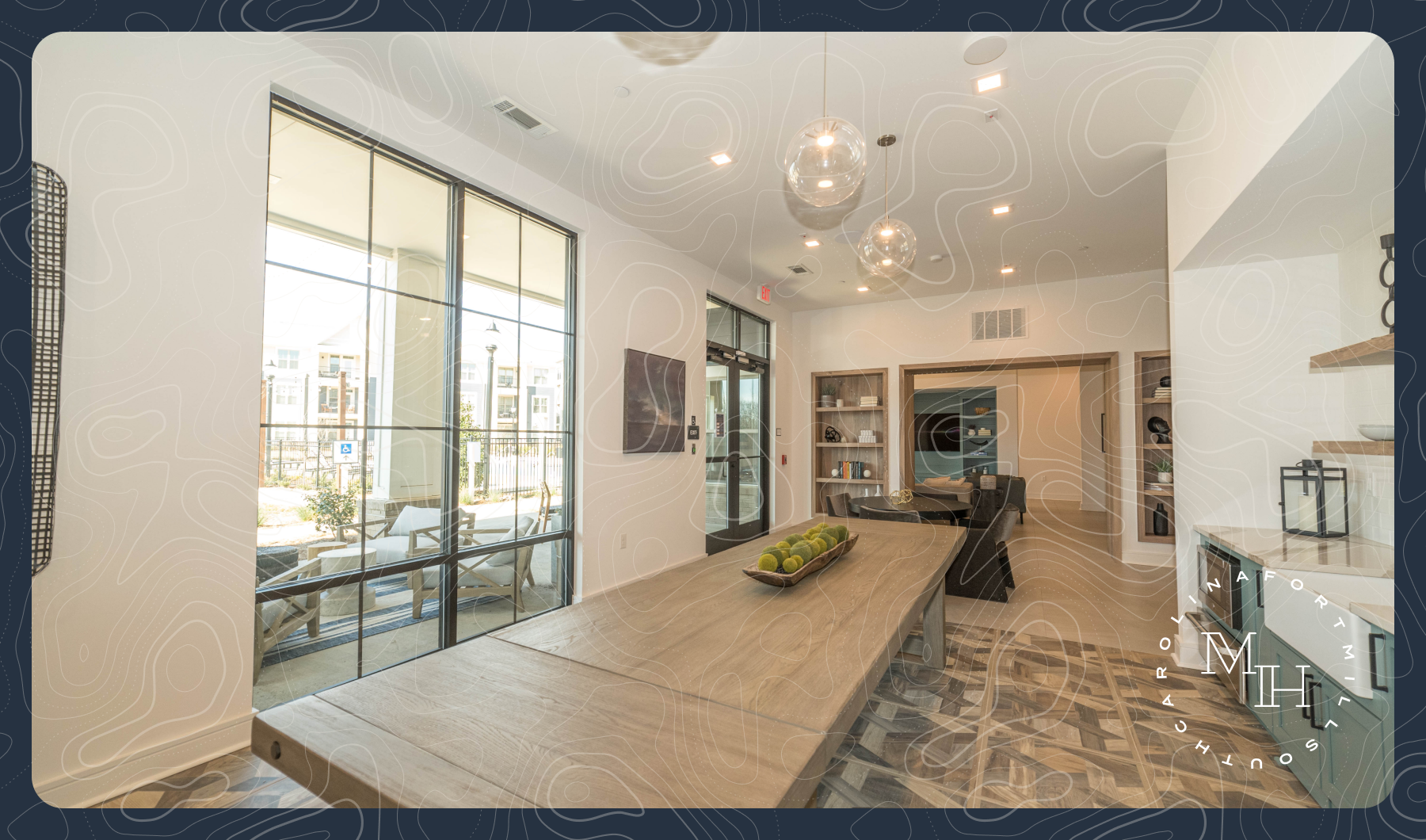 Modern resident lounge at The Mill House apartments in Fort Mill SC close to York County amenities.