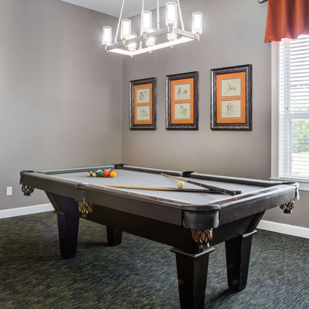 Pool table in clubhouse at Prairie Point Luxury Apartments in O'Fallon. MO