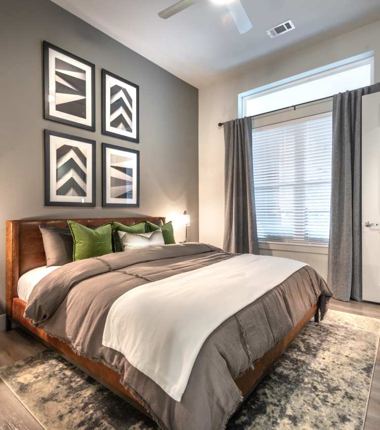 Cozy bedroom at Cornell Midtown in Dallas, Texas
