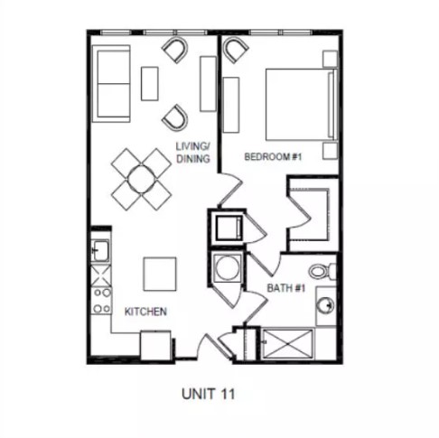 Floor plan for Residence 11, a one-bedroom home