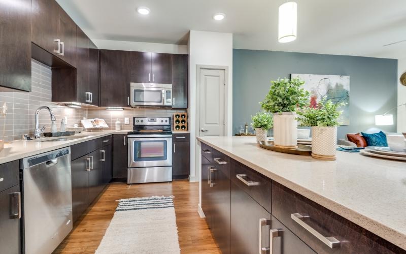 a kitchen with a large island