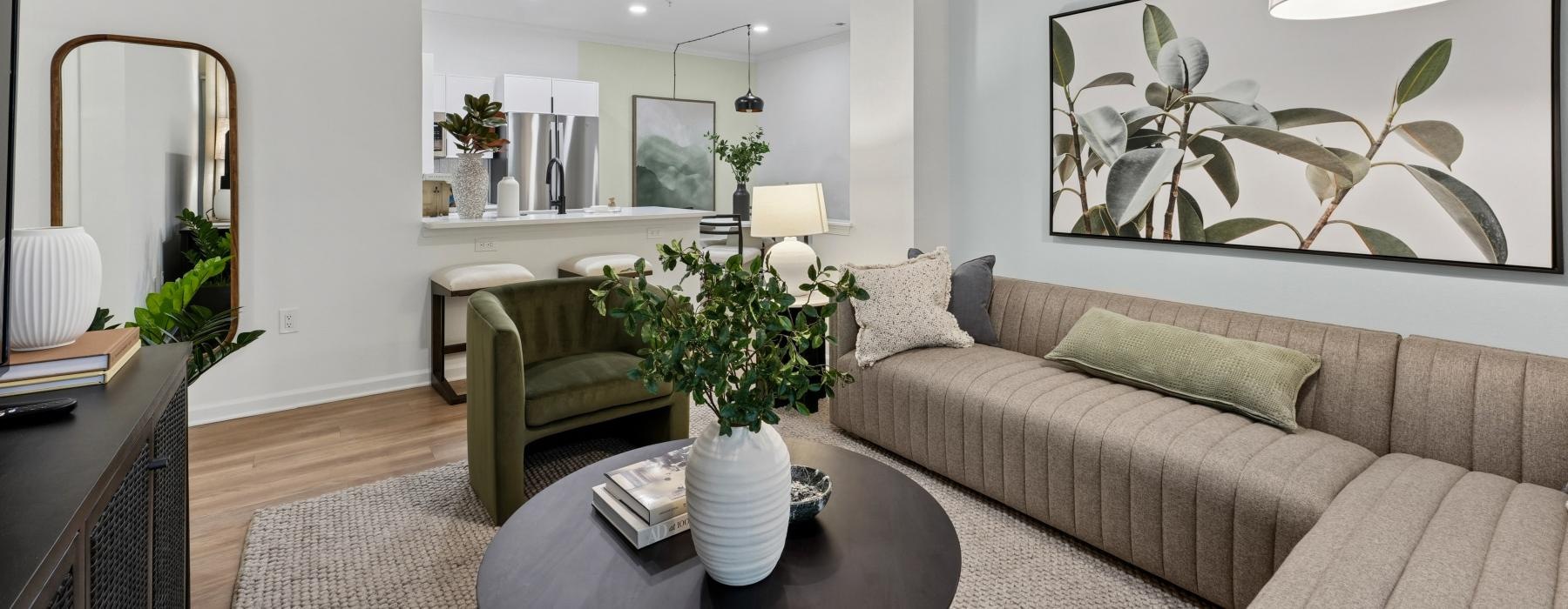 a living room with a couch and a coffee table