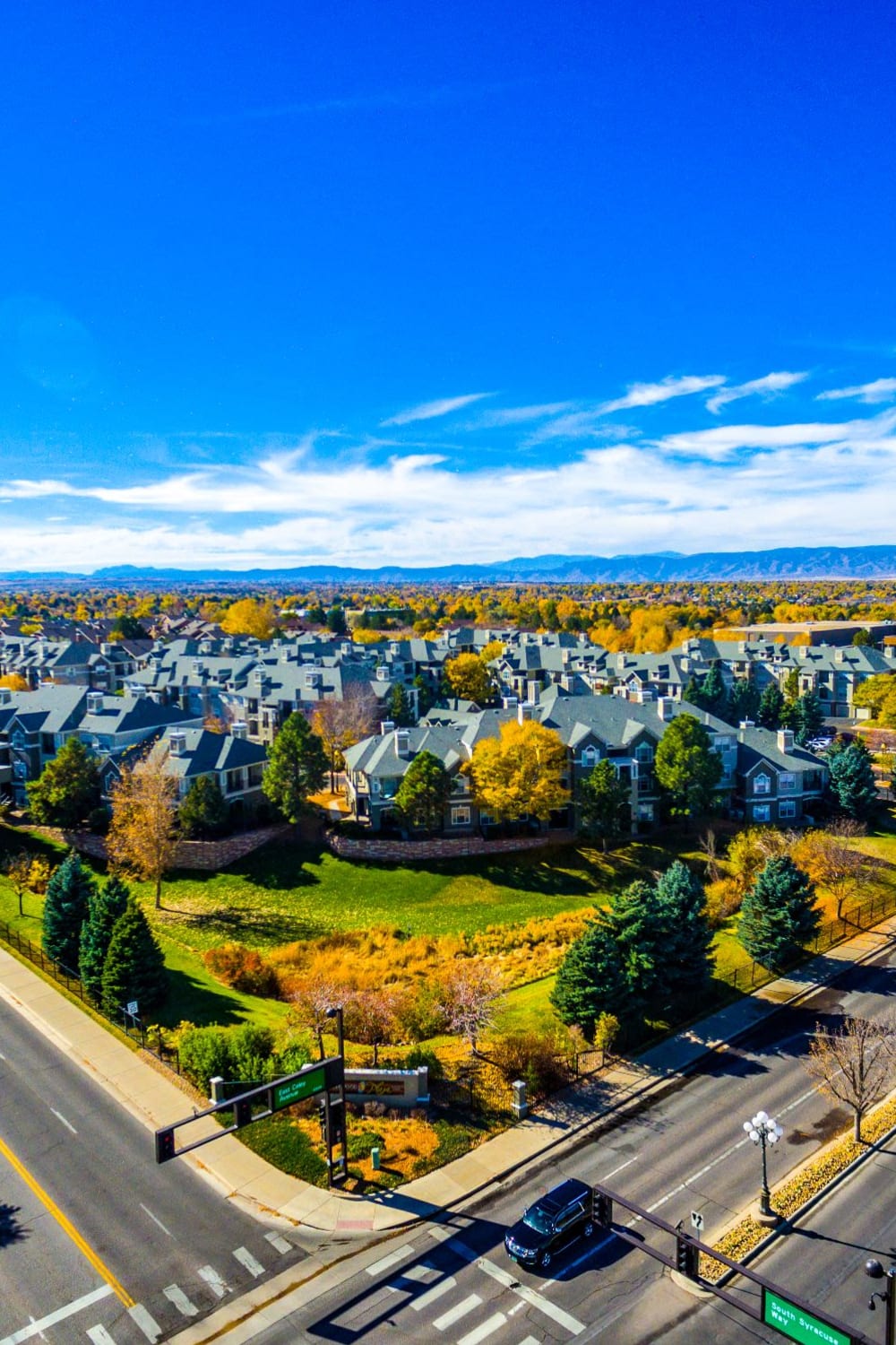 Aerial view of the neighborhood near Greenwood Plaza in Centennial, Colorado
