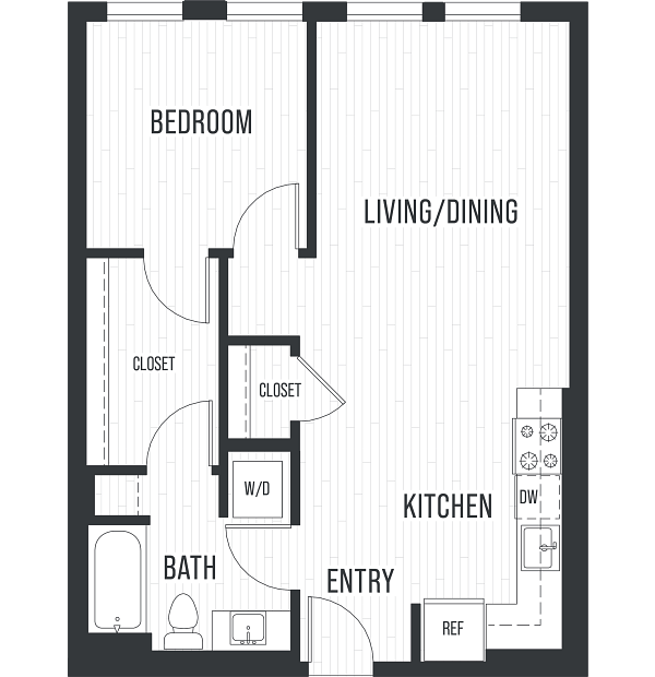 Floor plan 1G. A one bedroom, one bath at Verdant apartments in Shoreline.