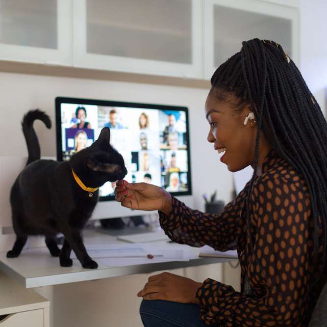 Resident with her pet cat at Hamlet at MidCity in Huntsville, Alabama