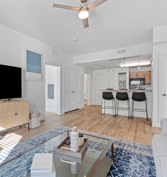 Living room with a couch, coffee table and a tv at The View on 20th, Ogden, UT, 84401