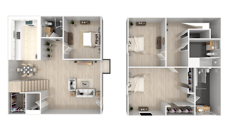 two layouts of a room with a bedroom and a bathroom