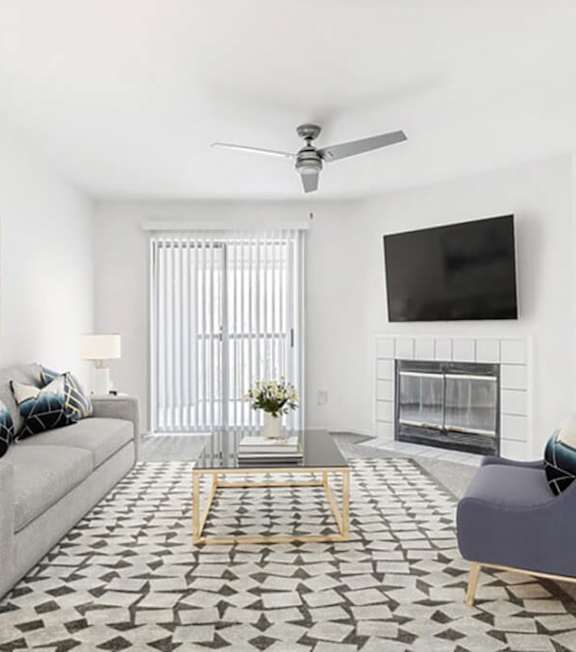 Living room with fireplace at Wynton Pointe Apartment Homes in Nashville TN