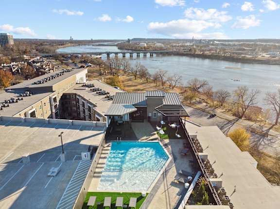 Aerial Pool View at The Cosmopolitan Apartments, Tulsa, OK, 74119