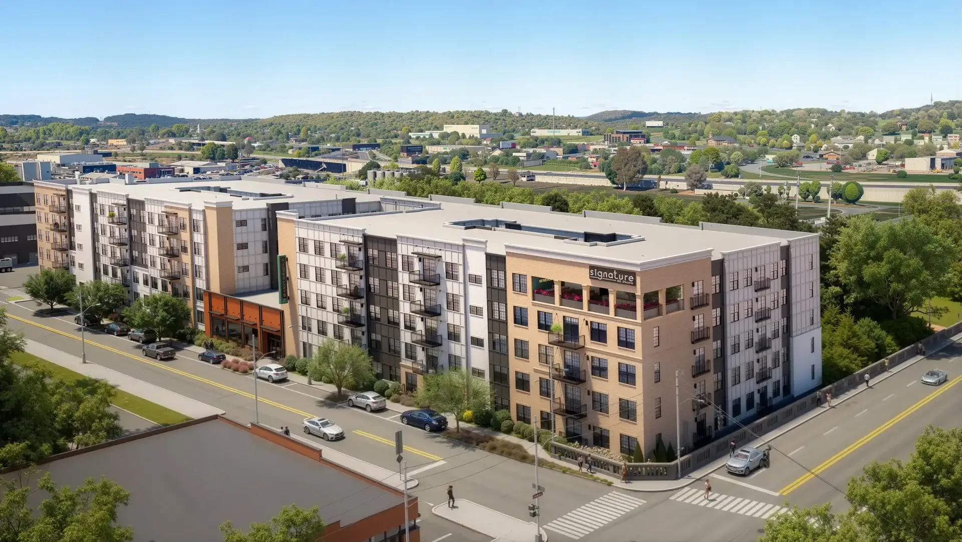 signature on grand apartments aerial view
