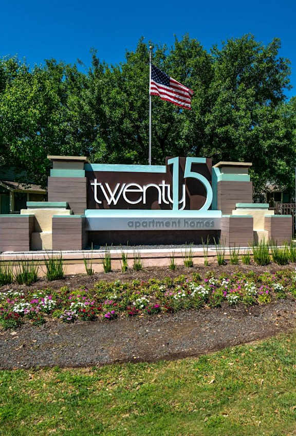 Monument sign at Twenty 15 Apartments, Austin, 78758