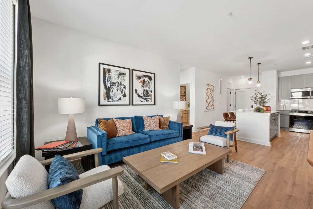 Living room with modern designer finishes at The Brook in Glen Allen, Virginia