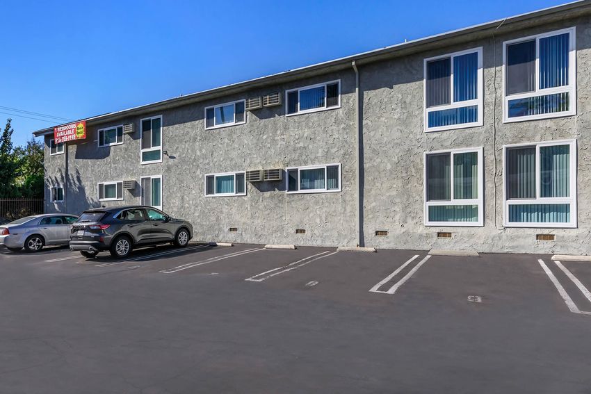 Community building with numbered parking spots