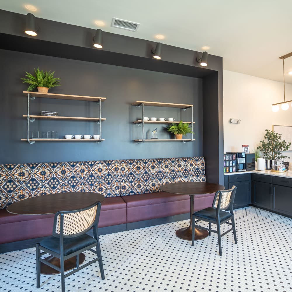 Co-working space with a coffee bar at Apex at Perry Crossing in Plainfield, Indiana