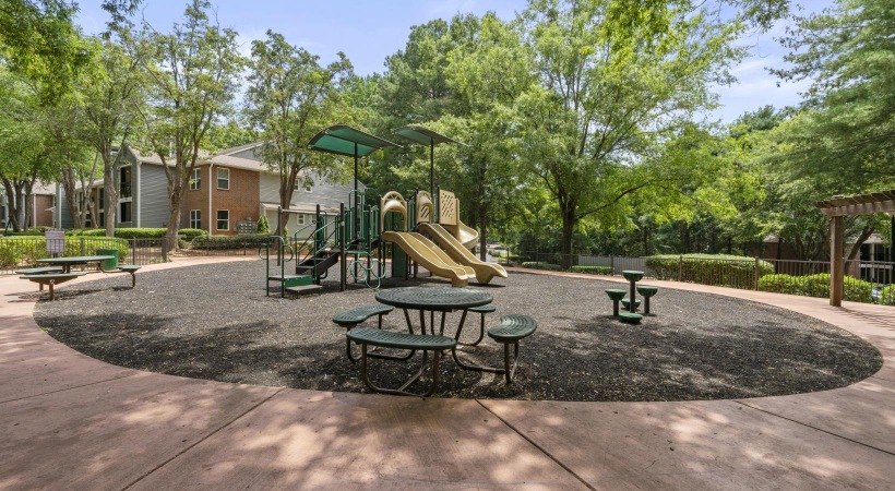 a playground and trees