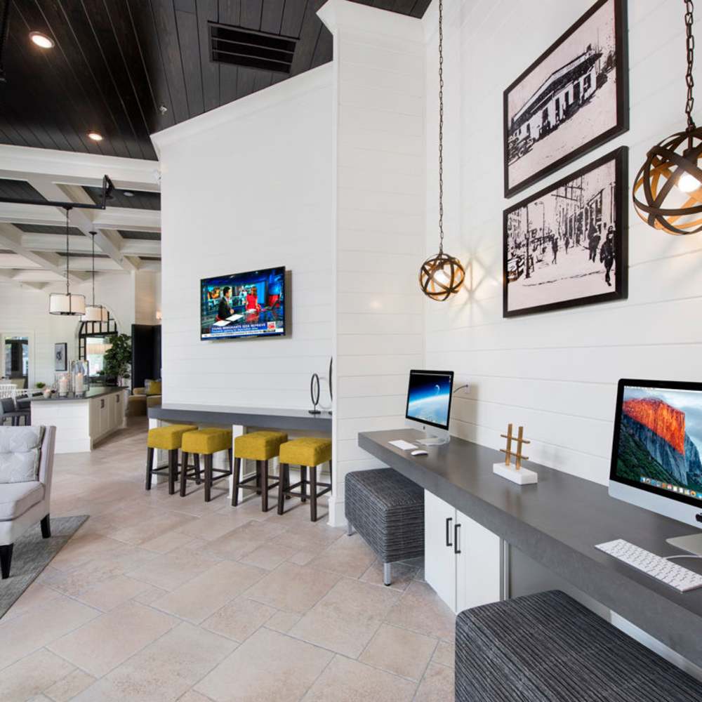 Plenty of seating in the community lounge at The Meridian Lafayette in Fayetteville, Georgia