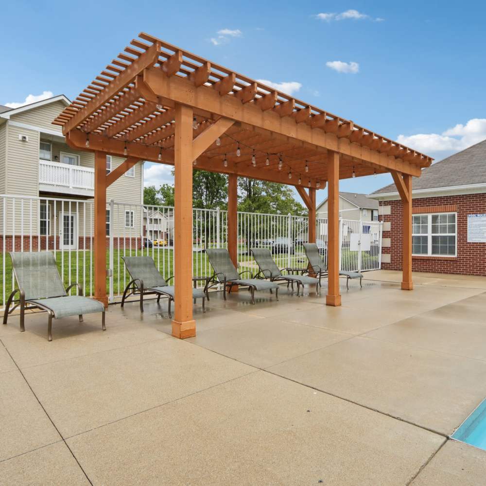 Outdoor patio by the pool at Bluestone in Greenfield,Indiana