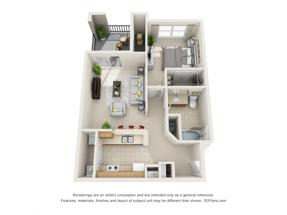 Preserve at Mill Creek one bedroom floor plan image.