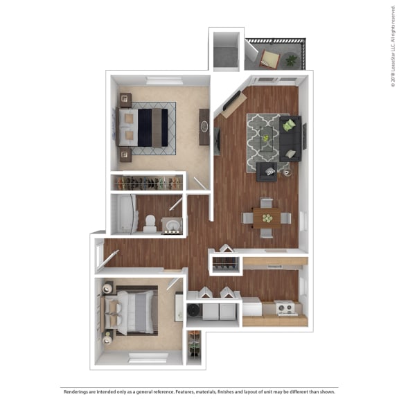 2 Bed 1 Bath Floor Plan | 889 Sq. Ft. at 2000 Lake Washington Apartments, Renton, Washington