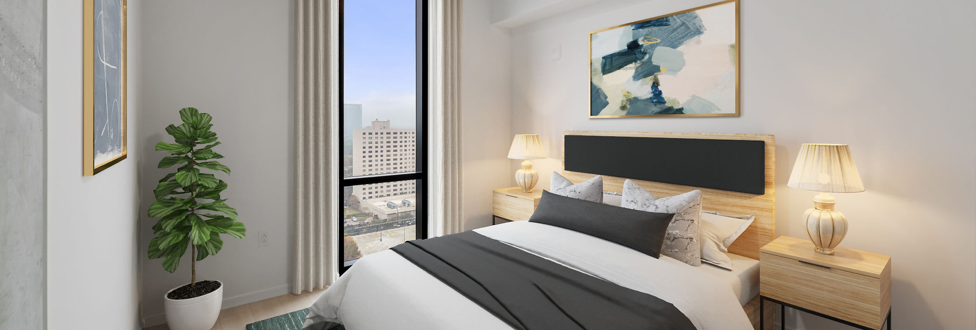 Modern bedroom at Hermann Park apartments Houston