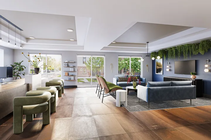 Chic and modern living space with elegant furniture, vibrant greenery, and abundant natural light.