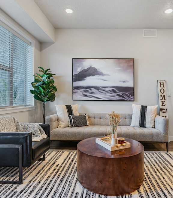 Warm And Inviting Living Room at The Flats at Riverwoods, Utah