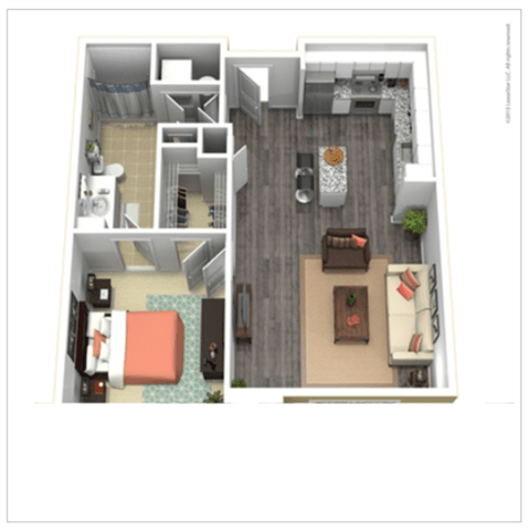 1 Bed - 1 Bath, 838 sq ft, A4 FloorPlan