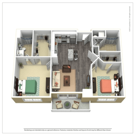2 Bed - 2 Bath, 1147 sq ft, B4 FloorPlan