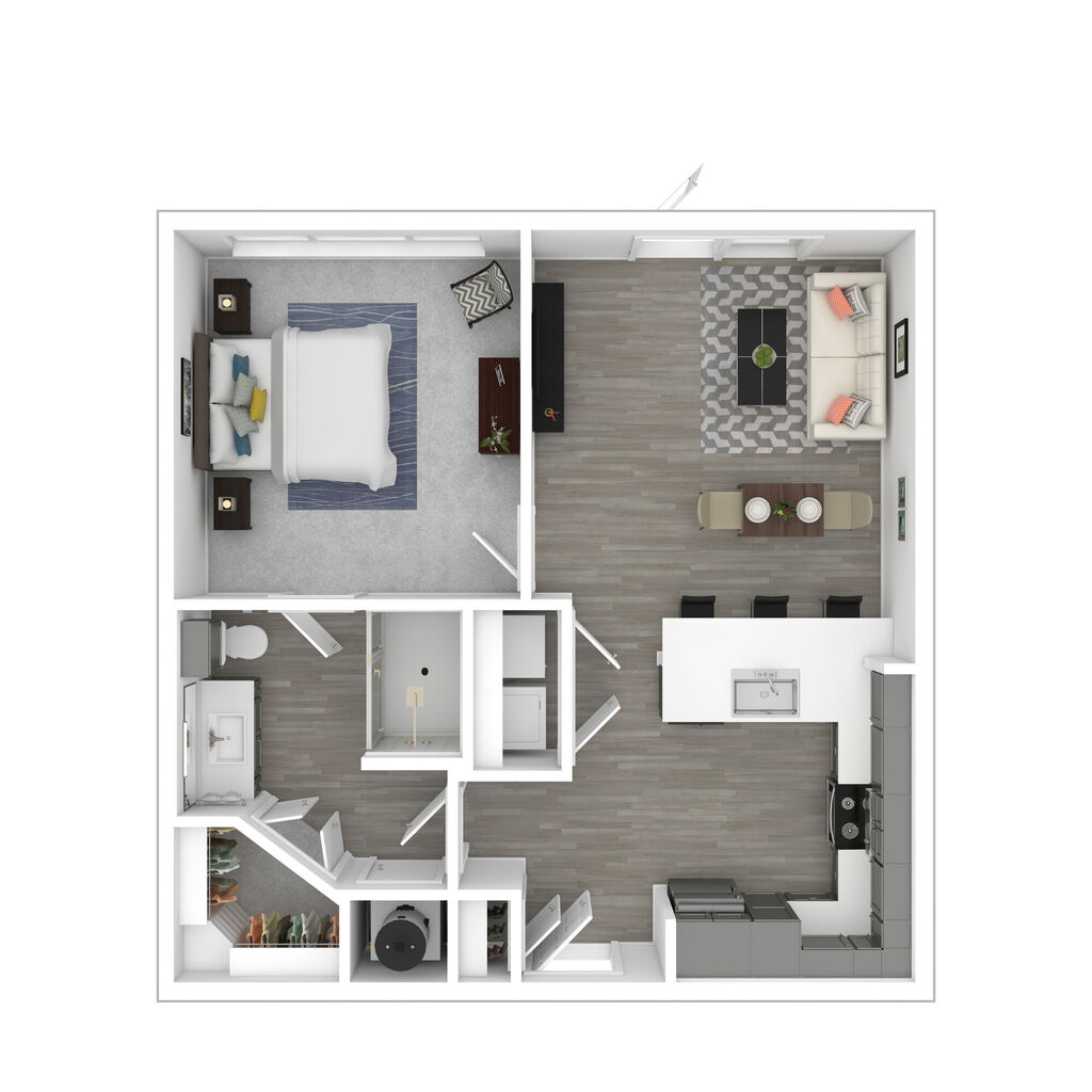 703 sq. ft. One Bedroom, One Bathroom A1.1 Floor Plan at One90 Frankford Apartments in Dallas, TX