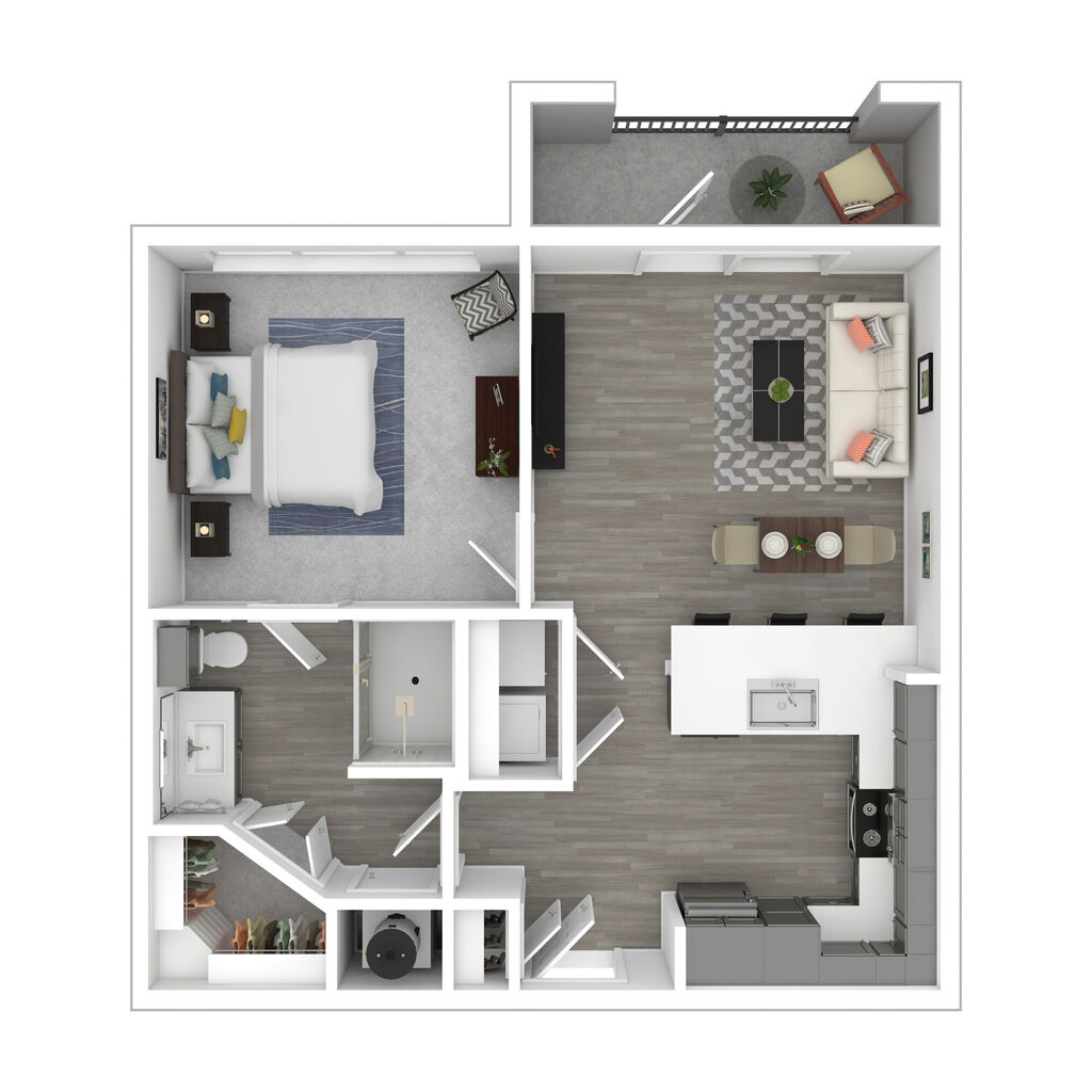 703 sq. ft. One Bedroom, One Bathroom A1 Floor Plan at One90 Frankford Apartments in Dallas, TX
