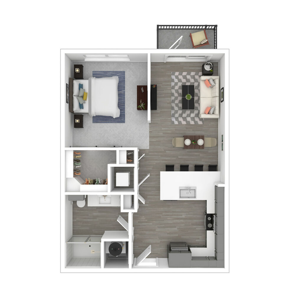 624 sq. ft. One Bedroom, One Bathroom S1 Floor Plan at One90 Frankford Apartments in Dallas, TX