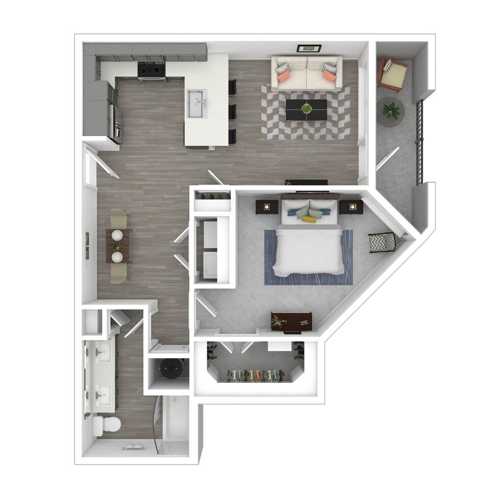 798 sq. ft. One Bedroom, One Bathroom A3.1 Floor Plan at One90 Frankford Apartments in Dallas, TX