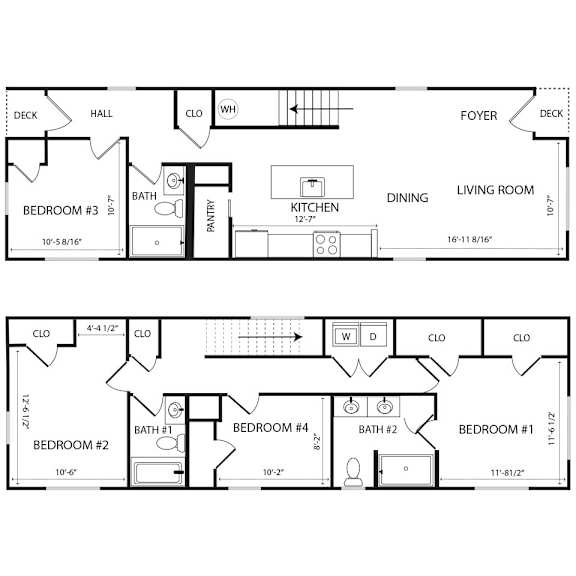 A black and white image of a floor plan for a two-story home.
