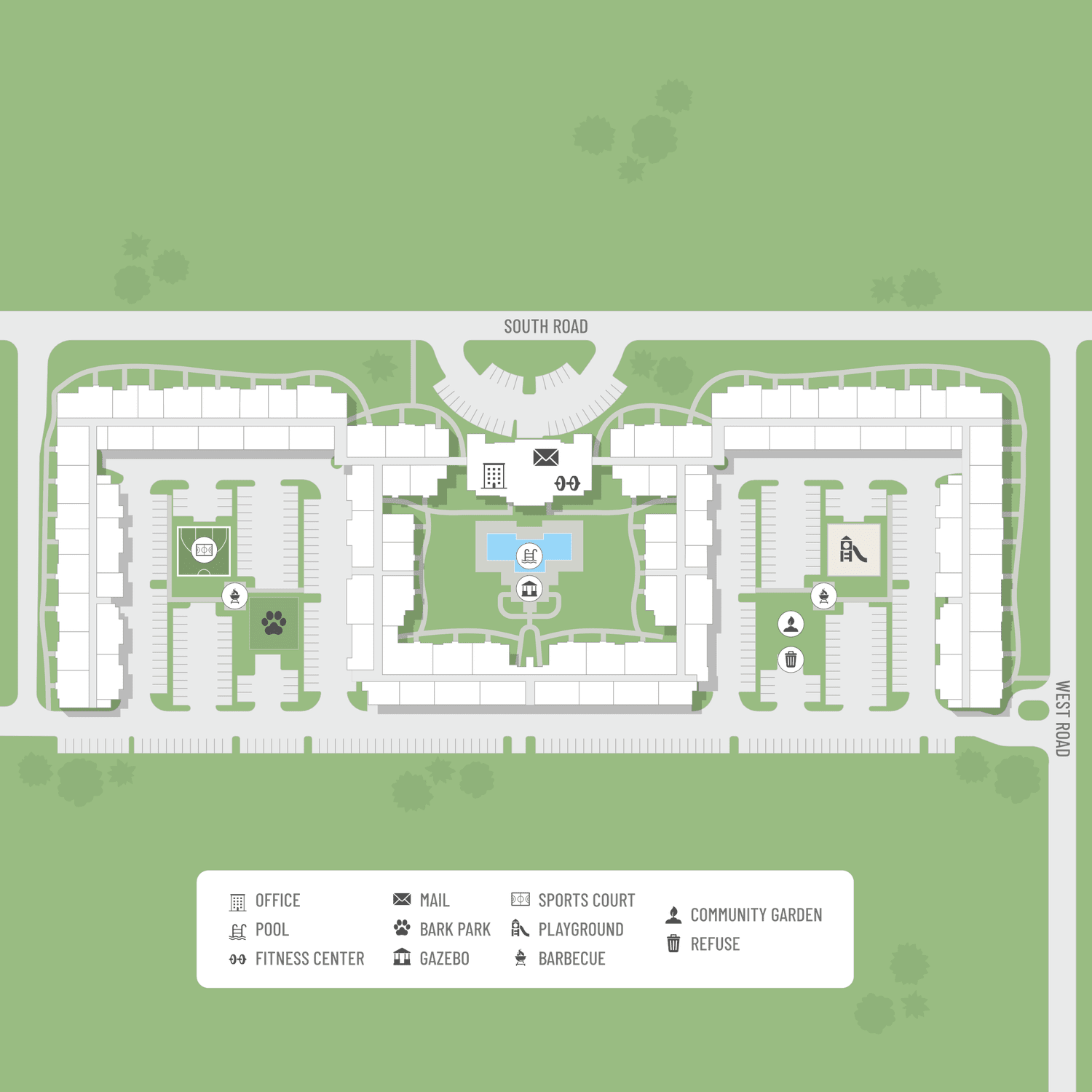 A site map marked by red dots showing unit locations, if available.