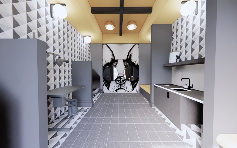 Pet wash and grooming station at Emorie pet-friendly apartments for rent in Cary, NC.